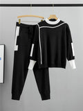 Ensemble K-fashion sweat col contrasté pantalon coordonné bicolore - style coréen moderne - MAX FOR ME MAX for ME