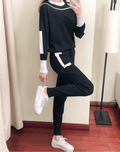 Ensemble K-fashion sweat col contrasté pantalon coordonné bicolore - style coréen moderne - MAX FOR ME MAX for ME