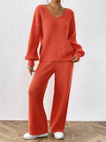 Ensemble maille femme orange pull col V pantalon large MAX FOR ME
