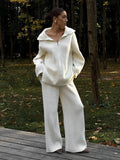 Ensemble maille pull zippée et pantalon large confort - MAX FOR ME Blanc / S MAX for ME