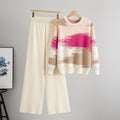 Ensemble motif abstrait pull artistique pantalon coordonné bicolore - créativité moderne sophistiquée - MAX FOR ME Beige / S MAX for ME