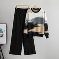 Ensemble motif abstrait pull artistique pantalon coordonné bicolore - créativité moderne sophistiquée - MAX FOR ME Noir / S MAX for ME
