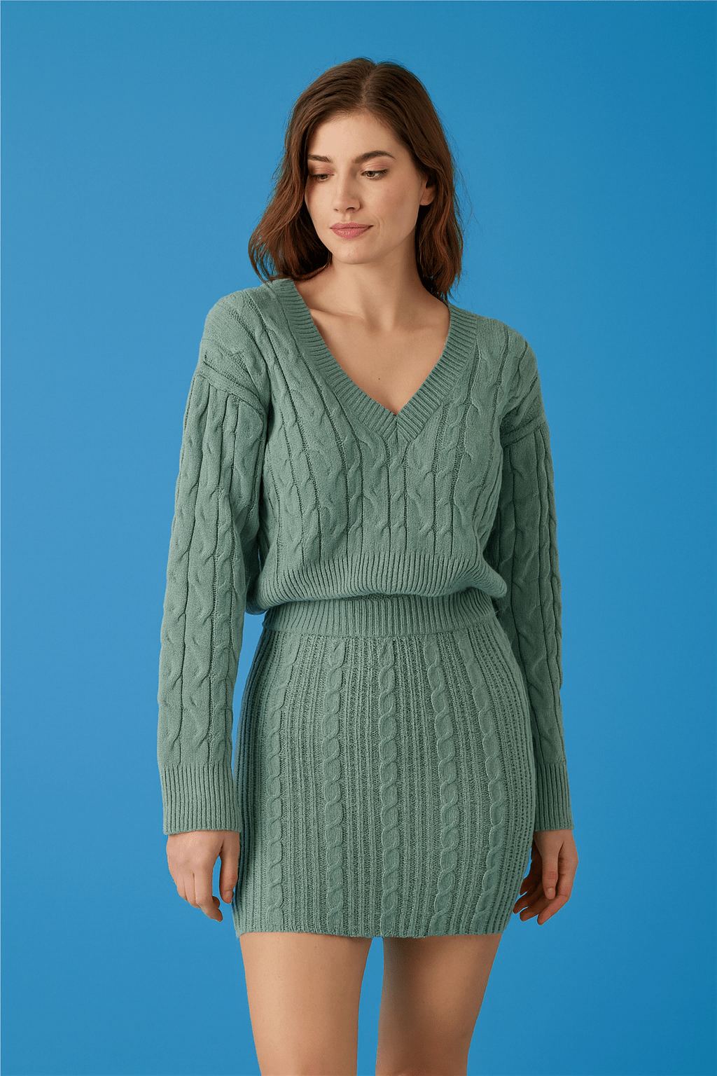 Ensemble pull jupe courte col V stylé automne hiver moderne MAX FOR ME MAX for ME