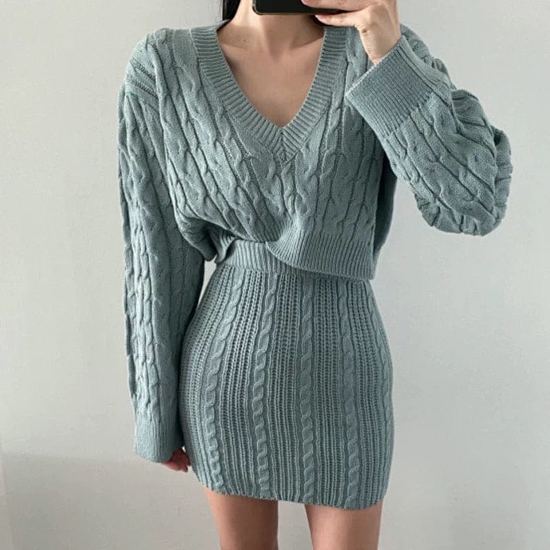 Ensemble pull jupe courte col V stylé automne hiver moderne MAX FOR ME MAX for ME