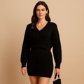 Ensemble pull jupe courte col V stylé automne hiver moderne MAX FOR ME Noir / S MAX for ME