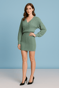 Ensemble pull jupe courte col V stylé automne hiver moderne MAX FOR ME Vert doux / S MAX for ME