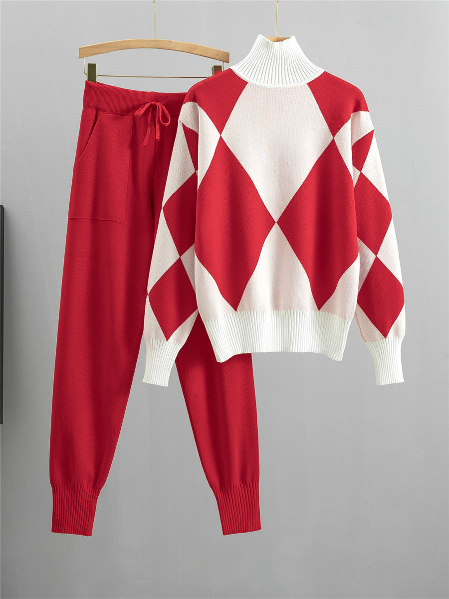 Ensemble pull pantalon rouge motifs modernes élégance MAX FOR ME