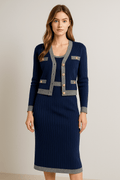 Ensemble robe gilet marine femme maille semi longue - MAX FOR ME Bleu foncé / S MAX for ME