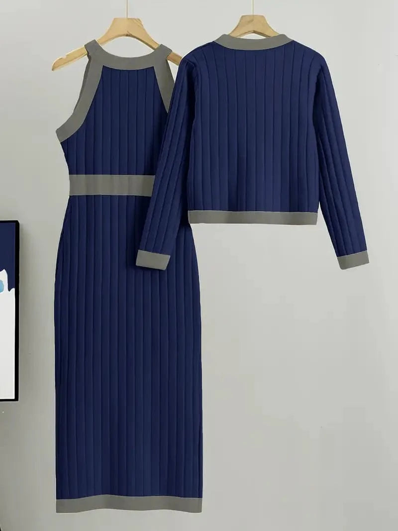 Ensemble robe gilet marine femme maille semi longue - MAX FOR ME MAX for ME