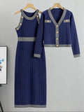 Ensemble robe gilet marine femme maille semi longue - MAX FOR ME MAX for ME