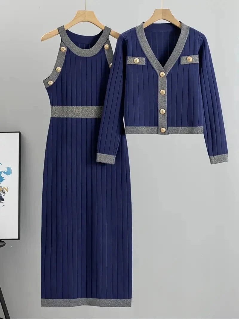 Ensemble robe gilet marine femme maille semi longue - MAX FOR ME MAX for ME