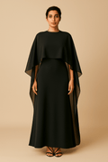Ensemble Robe longue fluide avec cape – style croisé chic et décontracté pour l’été Noir / S MAX FOR ME