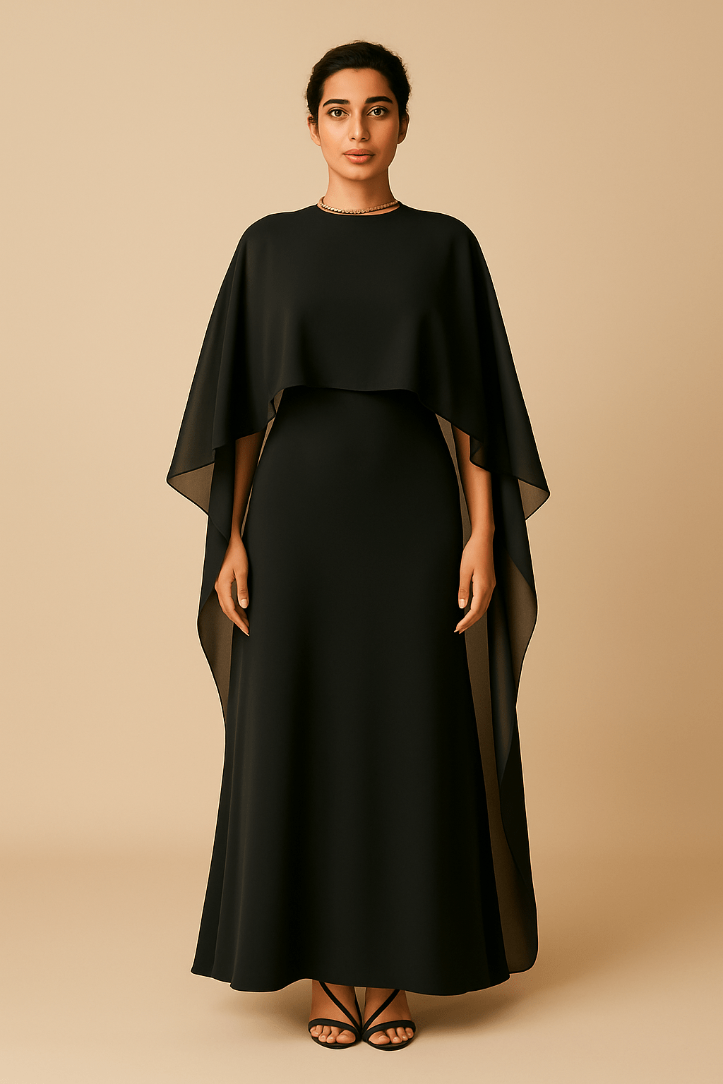 Ensemble Robe longue fluide avec cape – style croisé chic et décontracté pour l’été Noir / S MAX FOR ME