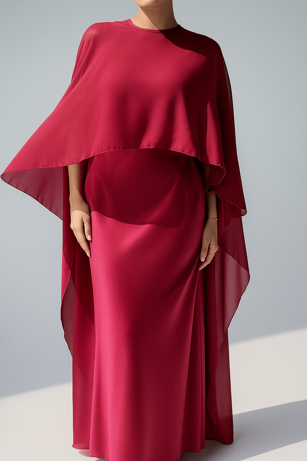 Ensemble Robe longue fluide avec cape – style croisé chic et décontracté pour l’été Rouge Nuit / S MAX FOR ME