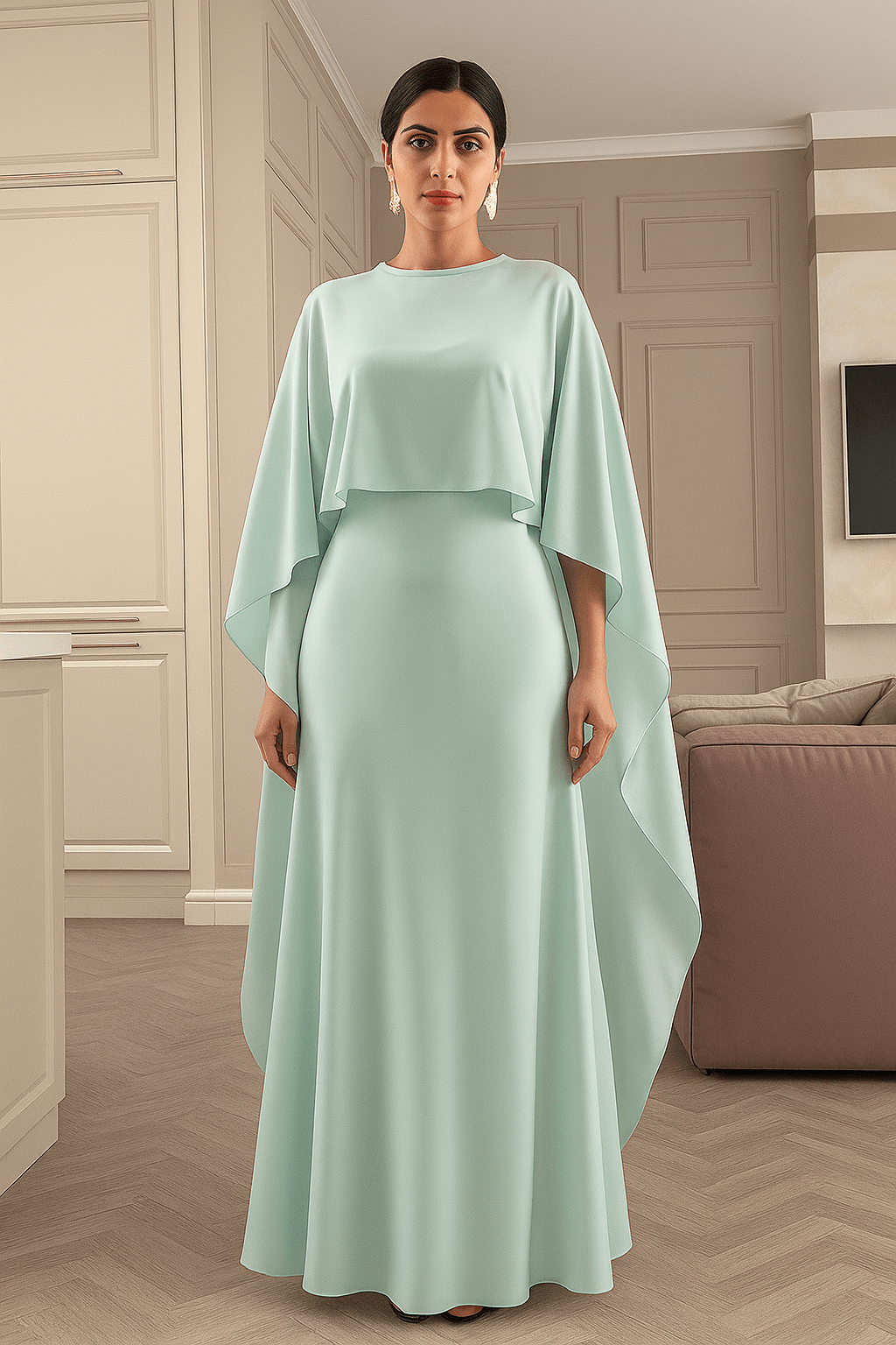 Ensemble Robe longue fluide avec cape – style croisé chic et décontracté pour l’été Vert Clair / S MAX FOR ME