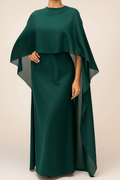 Ensemble Robe longue fluide avec cape – style croisé chic et décontracté pour l’été Vert Sapin / S MAX FOR ME
