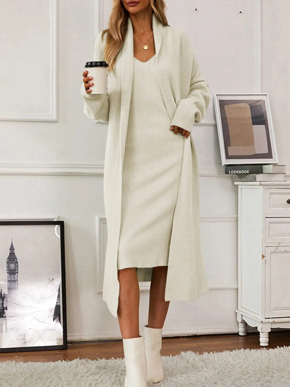 Ensemble robe pull sans manches et cardigan – Confort élégant pour l’automne & hiver MAX FOR ME