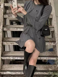 Ensemble robe tricot veste femme style preppy ceinture - tenue complète Gris foncé / S MAX for ME