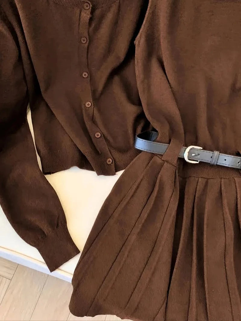 Ensemble robe tricot veste femme style preppy ceinture - tenue complète MAX for ME