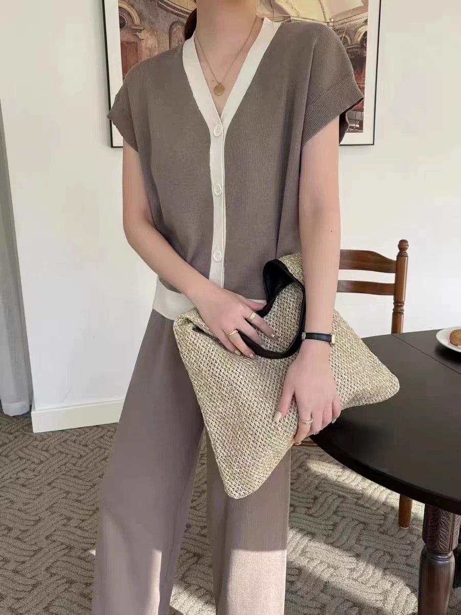 Ensemble robe tricot veste femme style preppy ceinture - tenue complète - MAX FOR ME Gris foncé / S MAX for ME