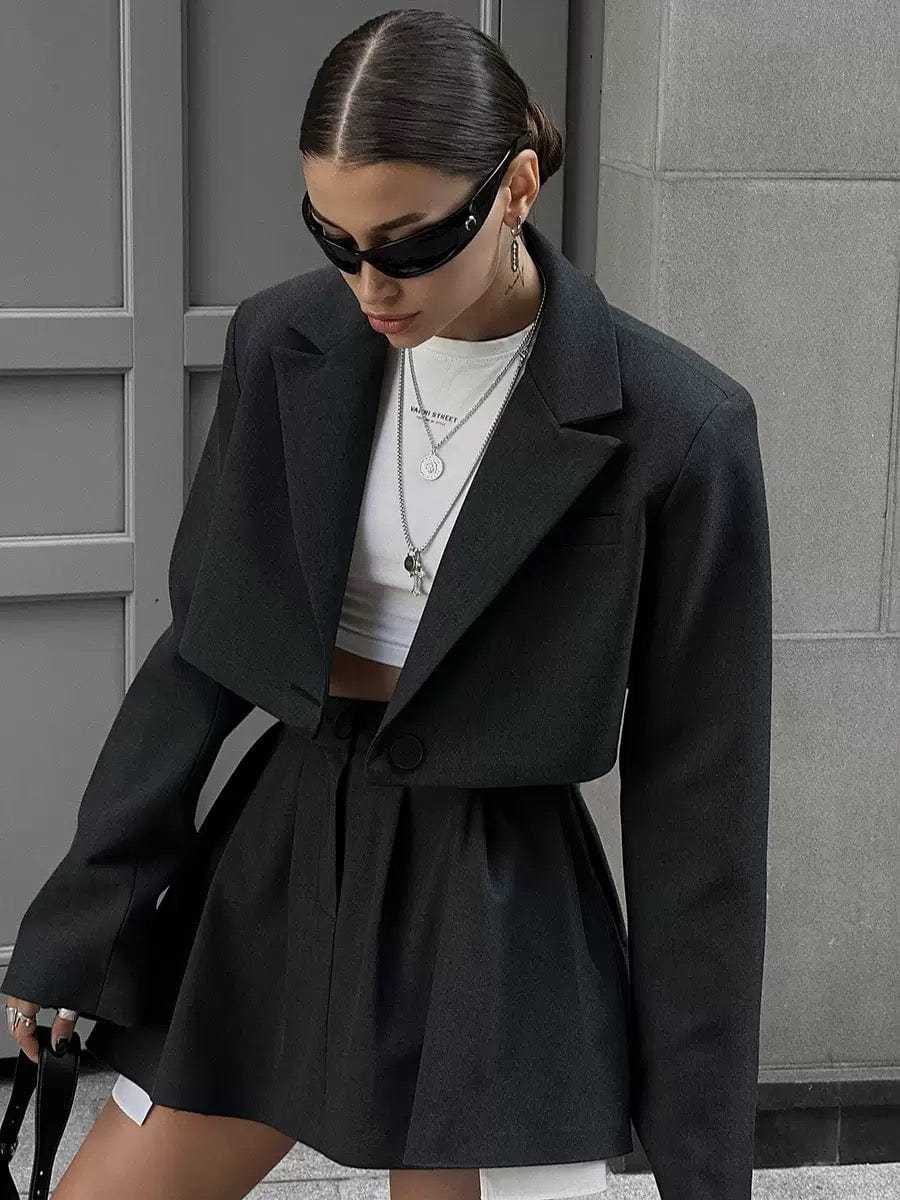 Ensemble tailleur blazer mini-jupe - Élégance professionnelle moderne - MAX FOR ME Gris noir / S MAX for ME