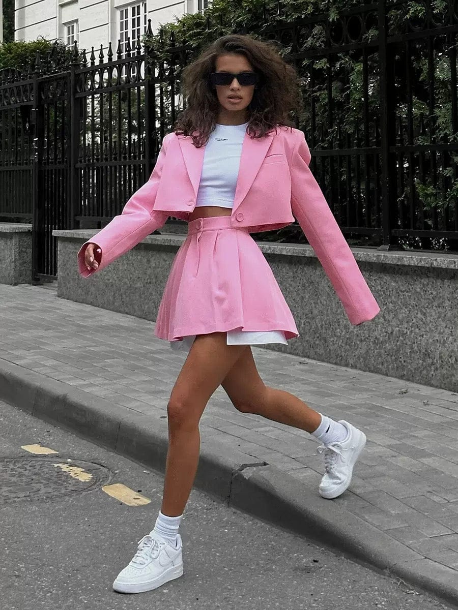 Ensemble tailleur blazer mini-jupe - Élégance professionnelle moderne - MAX FOR ME Rose / S MAX for ME