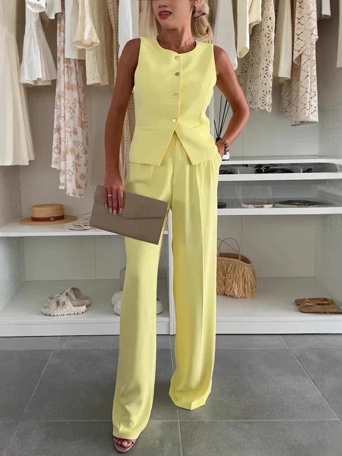 Ensemble tailleur gilet et pantalon large - une allure chic et moderne - MAX FOR ME Abricot / S MAX FOR ME