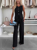 Ensemble tailleur gilet et pantalon large - une allure chic et moderne - MAX FOR ME Noir / S MAX FOR ME