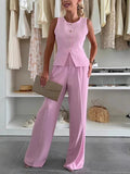 Ensemble tailleur gilet et pantalon large - une allure chic et moderne - MAX FOR ME Rose / S MAX FOR ME