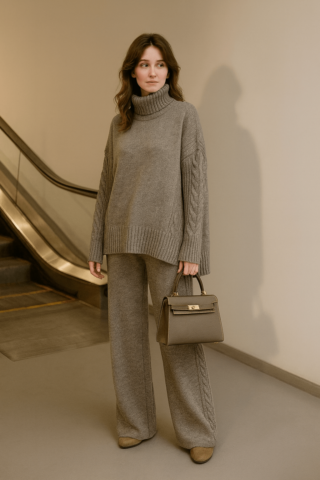 Ensemble tricot col montant pull pantalon côtelé hivernal cocooning MAX FOR ME Beige Foncé / S MAX for ME