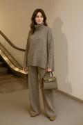 Ensemble tricot col montant pull pantalon côtelé hivernal cocooning MAX FOR ME Beige Foncé / S MAX for ME