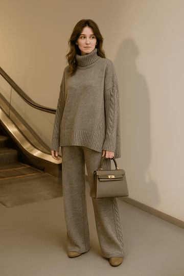 Ensemble tricot col montant pull pantalon côtelé hivernal cocooning MAX FOR ME Beige Foncé / S MAX for ME