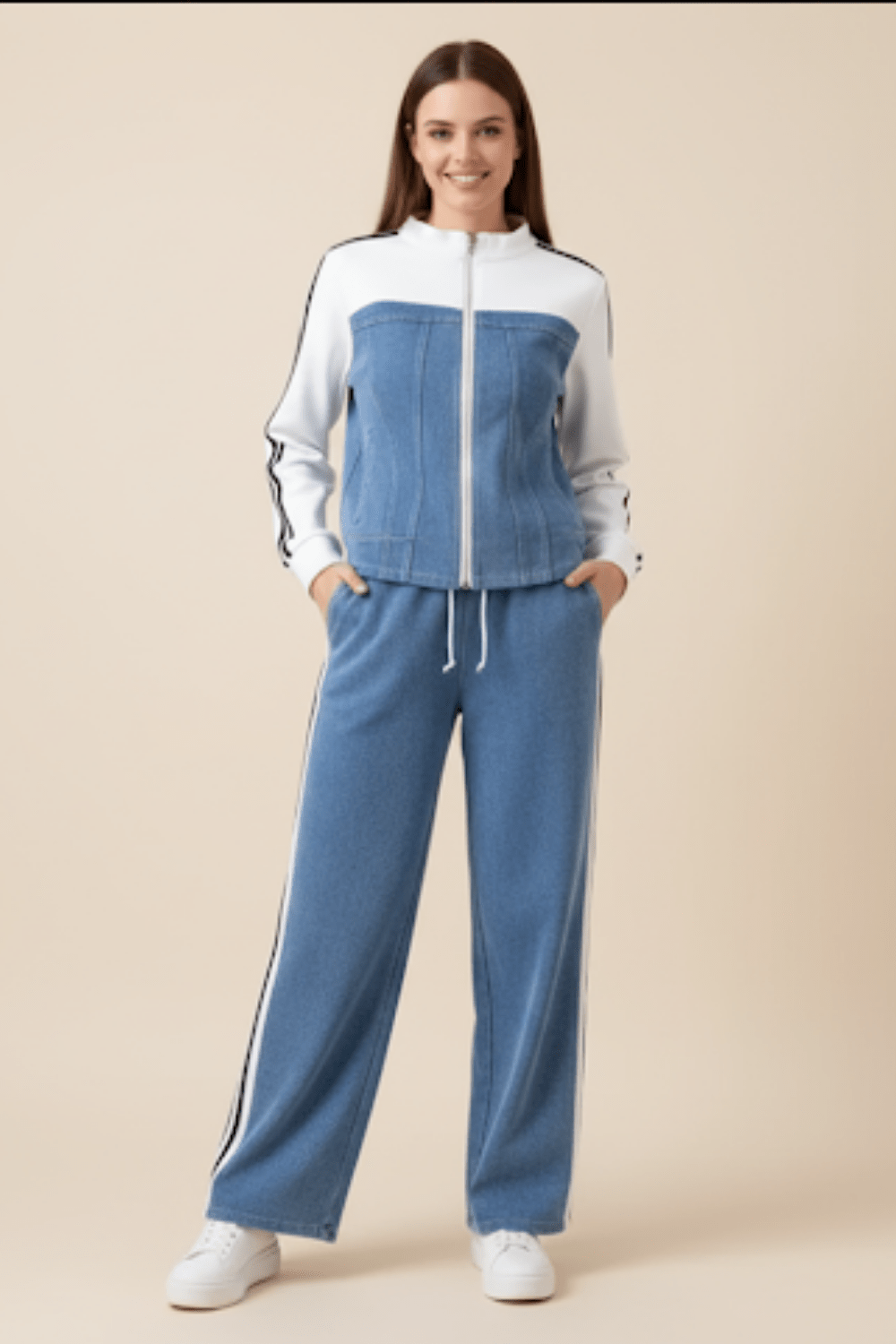Ensemble veste pantalon femme denim assorti élégance coordonnée Blanc / L MAX for ME