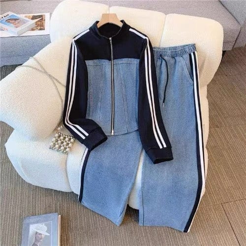 Ensemble veste pantalon femme denim assorti élégance coordonnée MAX for ME