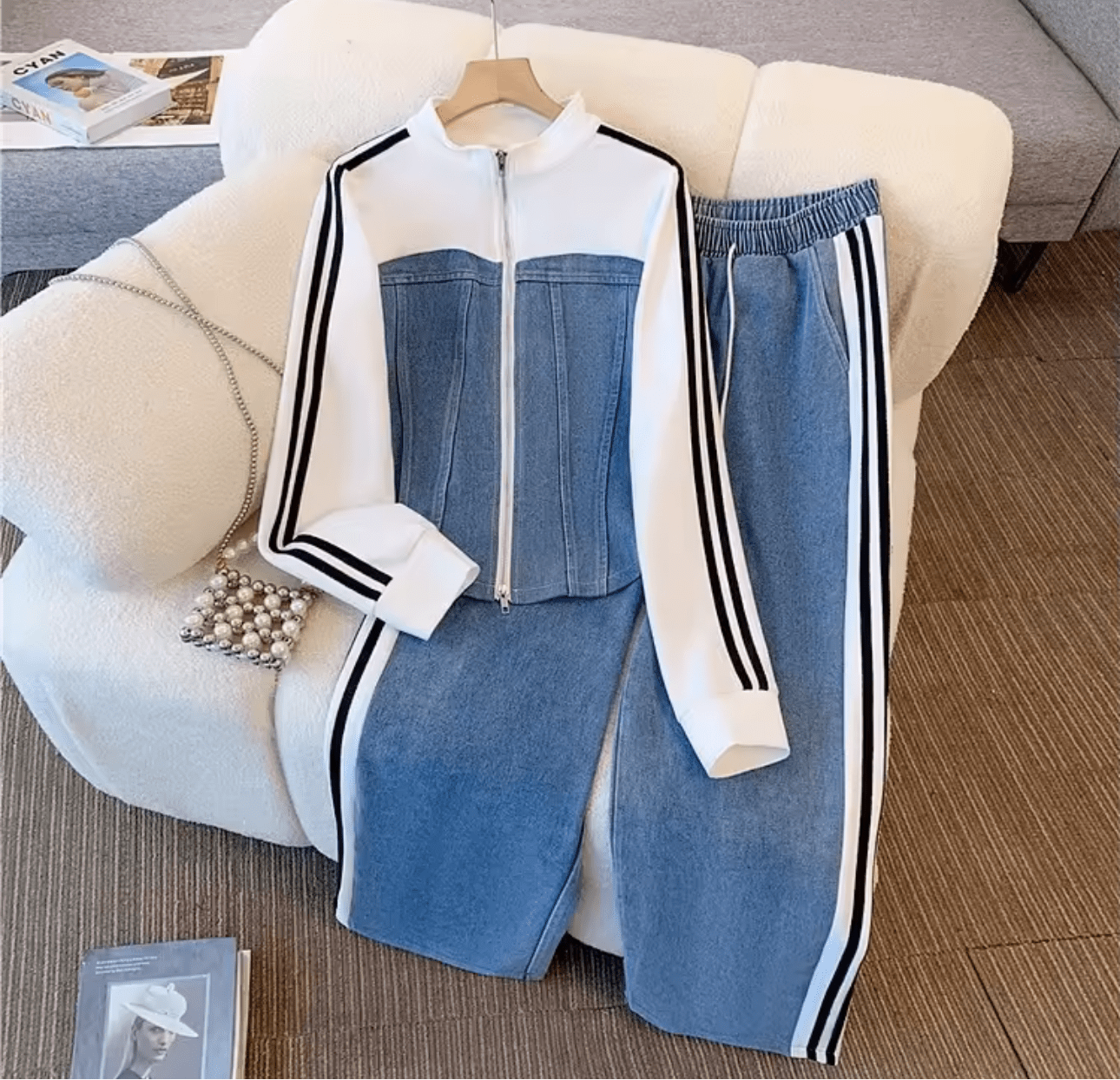 Ensemble veste pantalon femme denim assorti élégance coordonnée MAX for ME