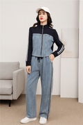 Ensemble veste pantalon femme denim assorti élégance coordonnée Noir / L MAX for ME