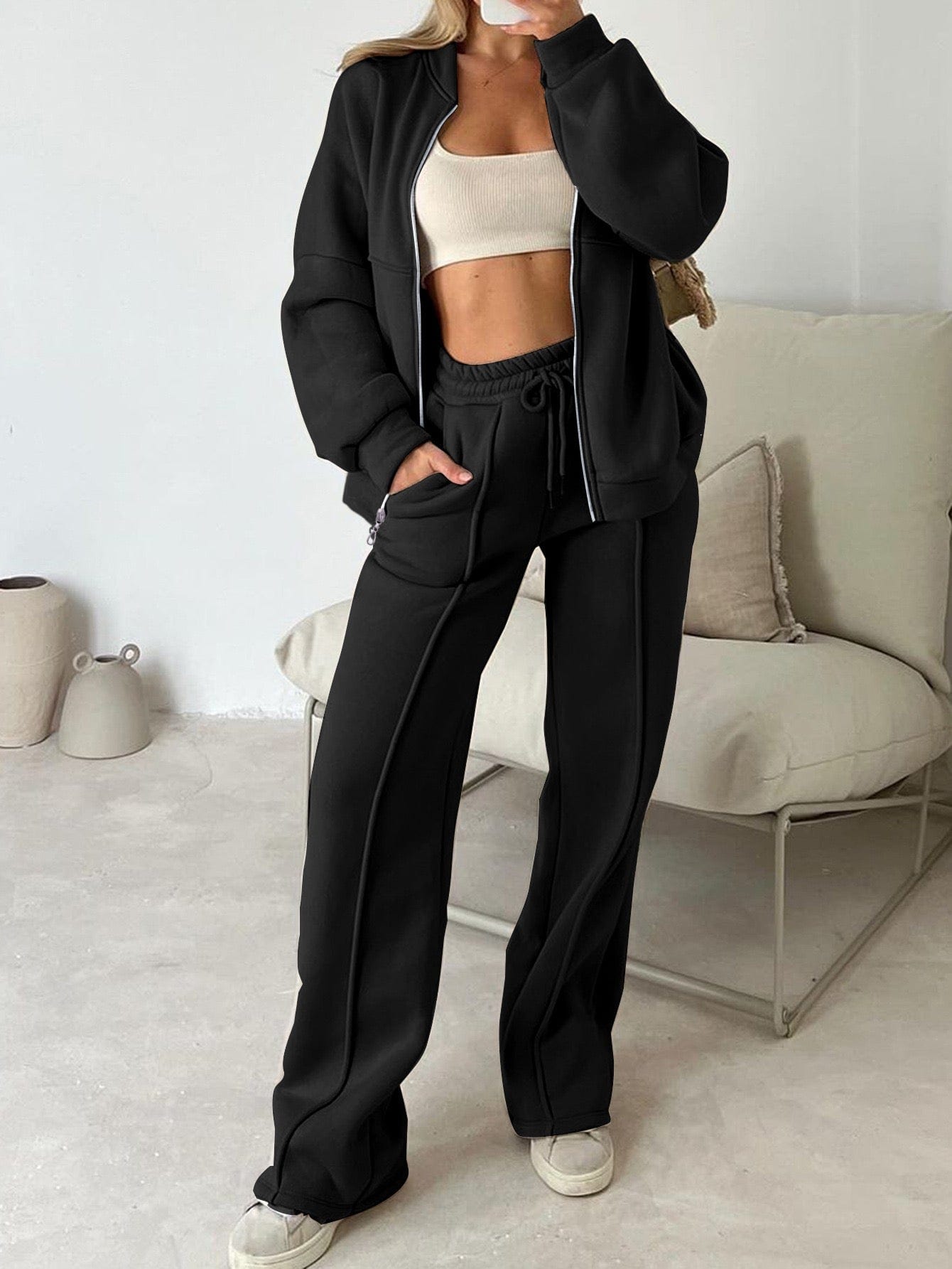 Ensemble veste sweat pantalon - Confort chic moderne - MAX FOR ME Noir / S MAX for ME