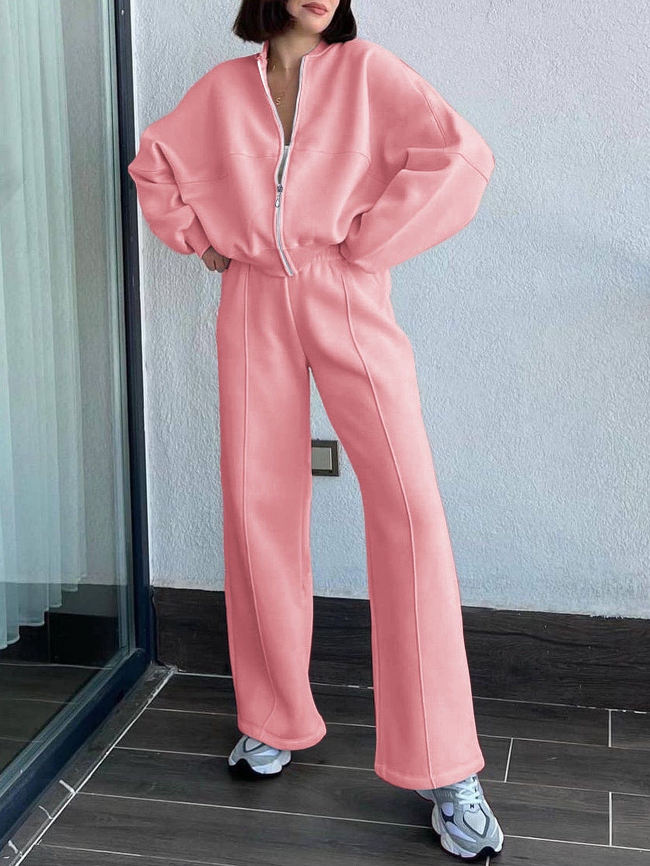 Ensemble veste sweat pantalon - Confort chic moderne - MAX FOR ME Rose / S MAX for ME