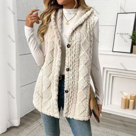 Gilet capuche femme gris chiné pelucheux cocooning MAX FOR ME