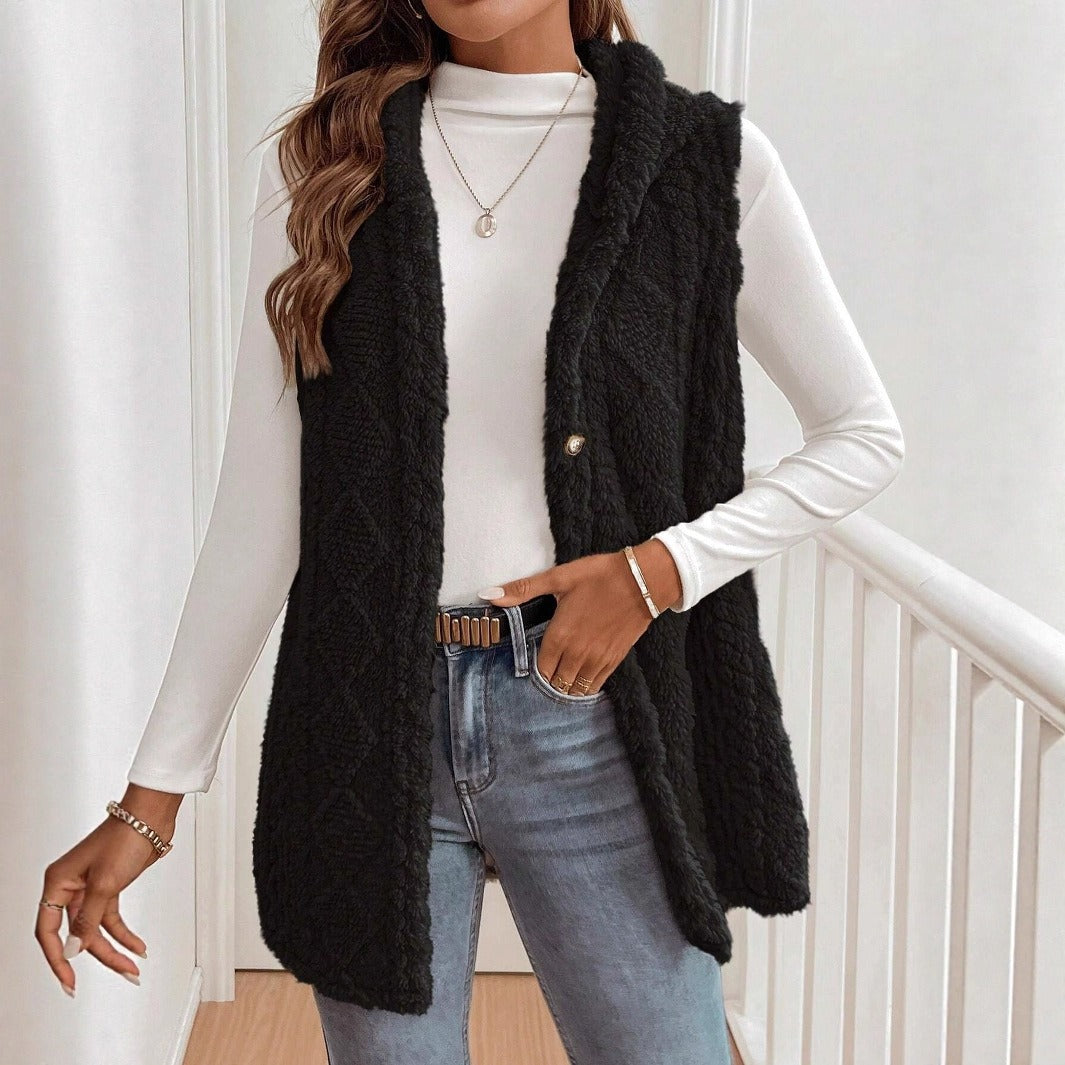Gilet capuche femme beige fermeture boutonnée moderne MAX FOR ME
