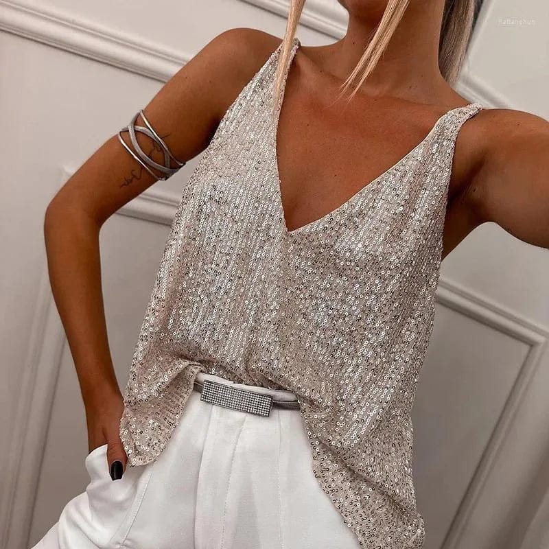 Haut à sequins éblouissant avec décolleté en V – élégant et chic pour soirées MAX FOR ME