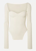 Haut femme manche longue ajusté en maille côtelée – encolure carrée et ourlet asymétrique MAX FOR ME