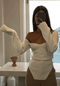 Haut femme manche longue ajusté en maille côtelée – encolure carrée et ourlet asymétrique MAX FOR ME