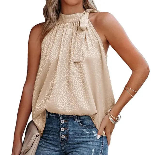 Haut fluide sans manches avec encolure nouée au dos pour élégance et confort Beige / S MAX FOR ME