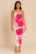 MAX FOR ME Hauts pour femmes Robe Longue Fleurie Contrastée – Épaules Dénudées