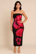 MAX FOR ME Hauts pour femmes Robe Longue Fleurie Contrastée – Épaules Dénudées