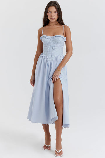 Robe Midi "Camila" en Broderie Anglaise avec Jupe Volumineuse