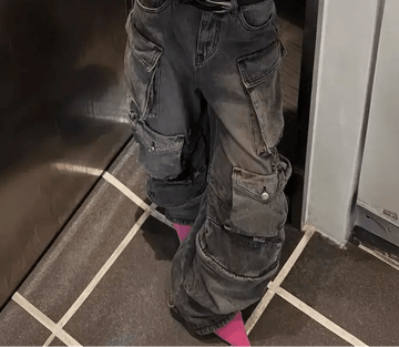 MAX for ME Jeans 36 Pantalon cargo large en denim noir avec poches uilitaire
