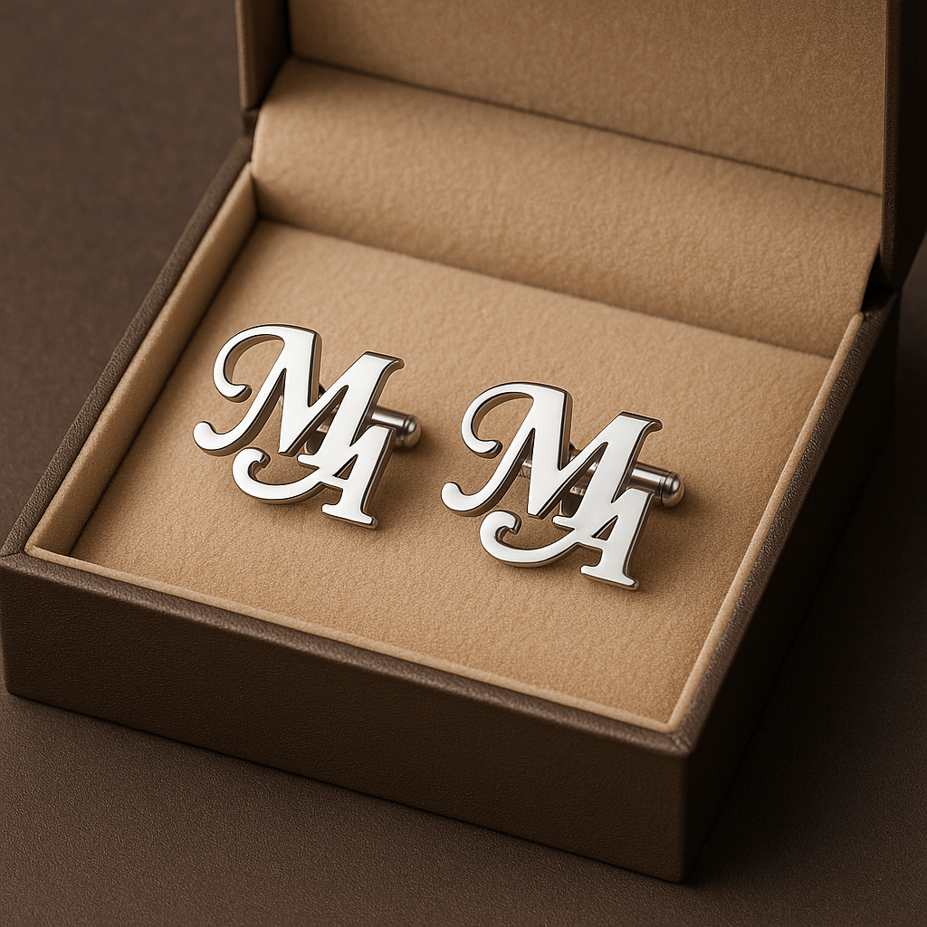 Lot de 2 Boutons de manchette personnalisés – Initiales gravées élégantes Argent MAX for ME