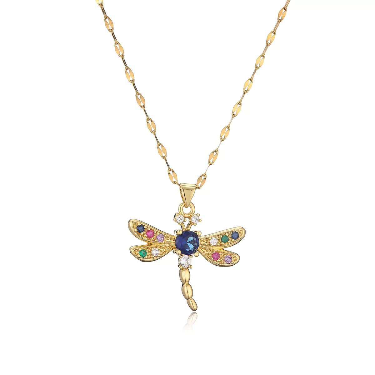 Lot de 2 colliers pendentifs libellule dorés 18K – chaînes fines et détails scintillants Or MAX for ME